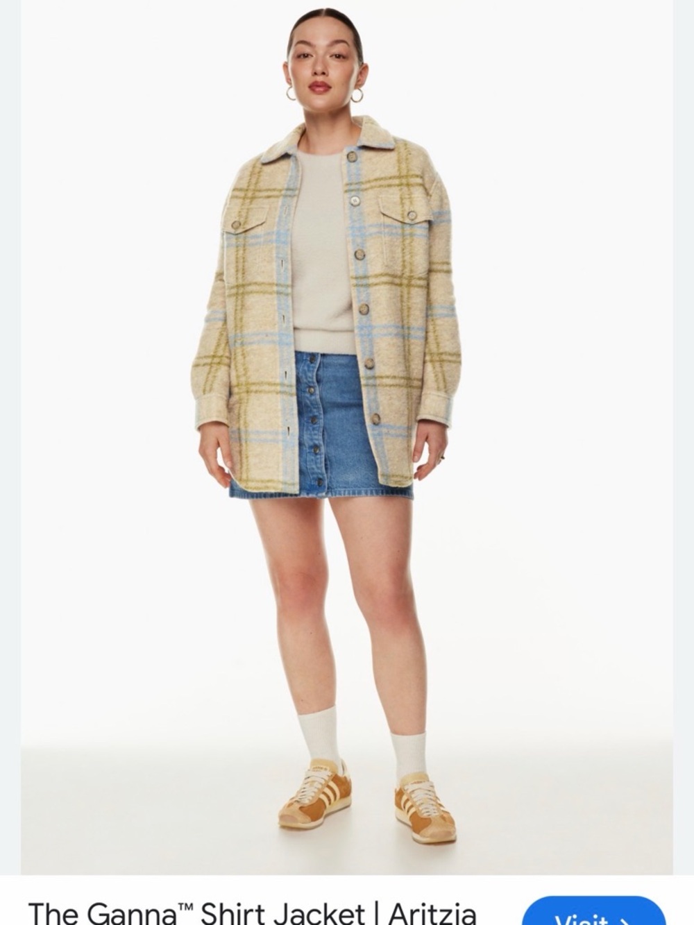 Wilfred Free Ganna Jacket Beige and Light Blue Plaid Shirt Jacket